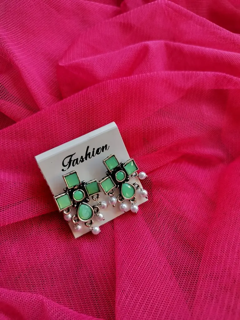 Royal Green Square Oxidised Earrings