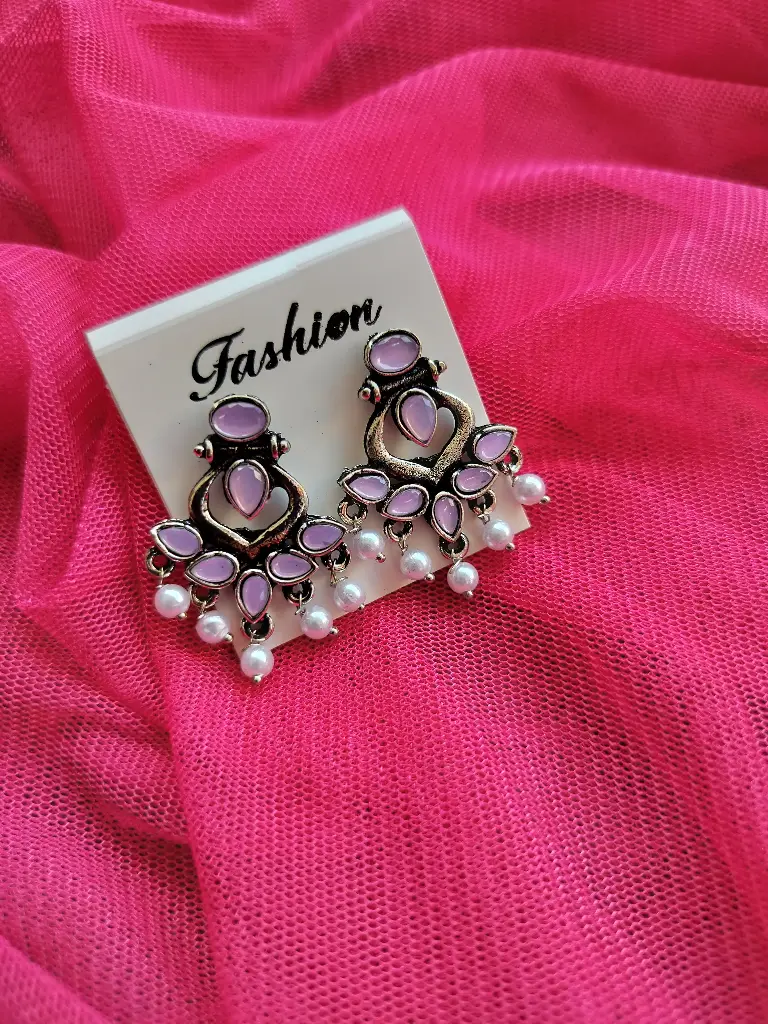 Blush Pink Oxidised Charm Earrings