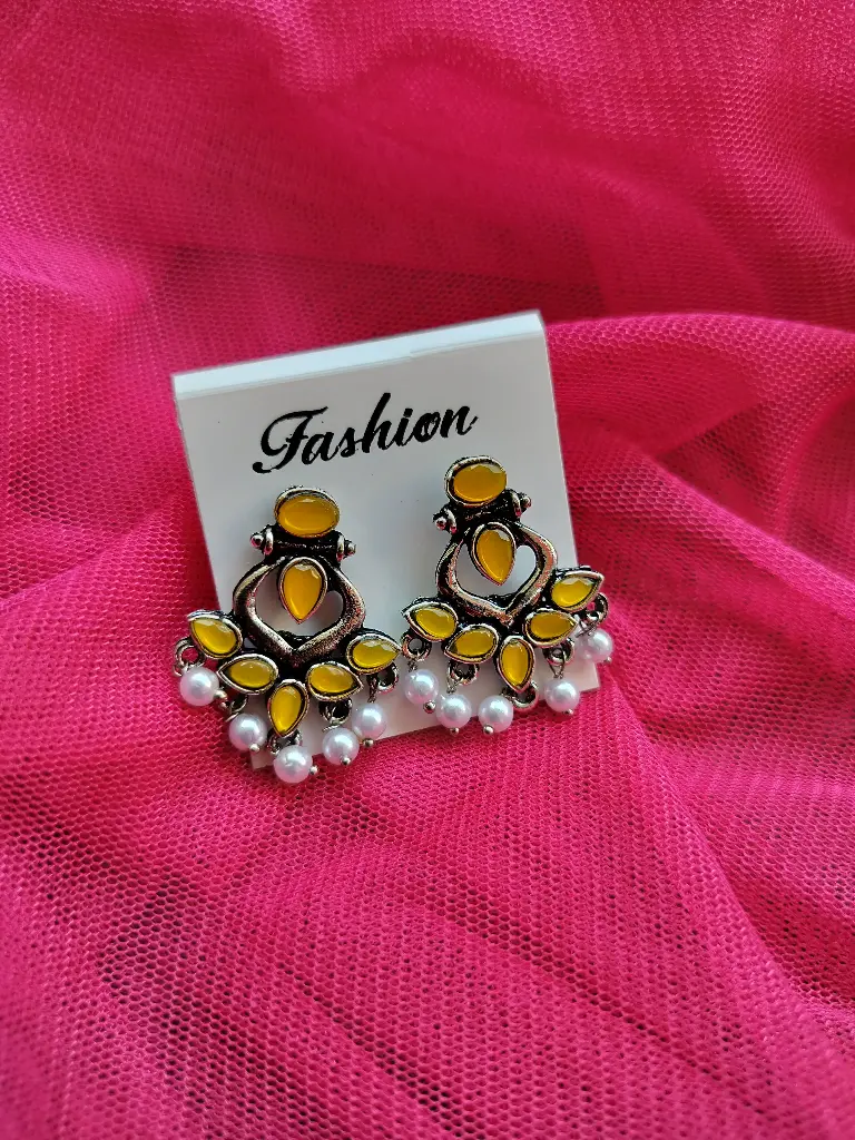 Golden Bloom Yellow Oxidised Earrings