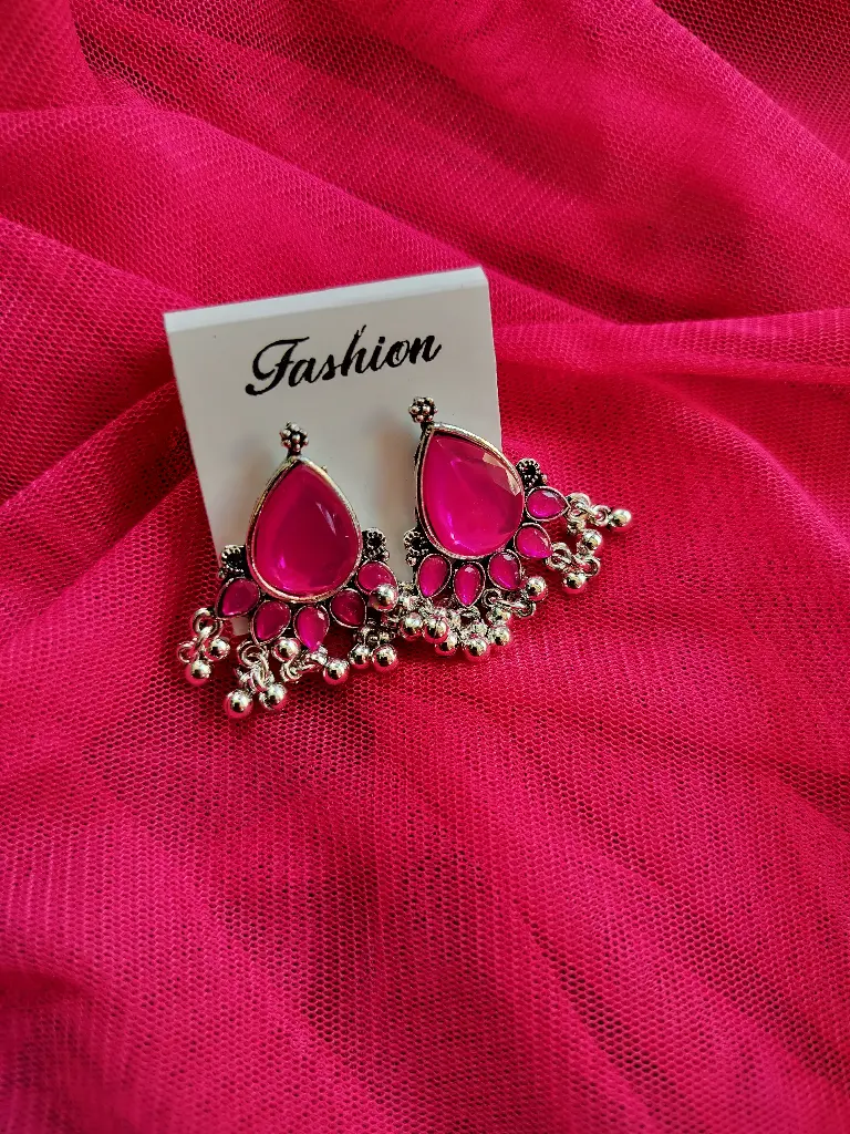 Oxidised Pink Stone Earrings