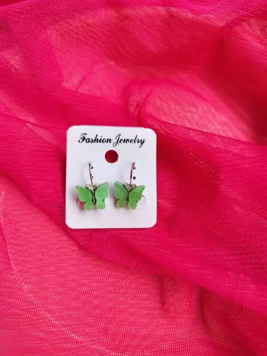 Green Butterfly Drop Earrings 