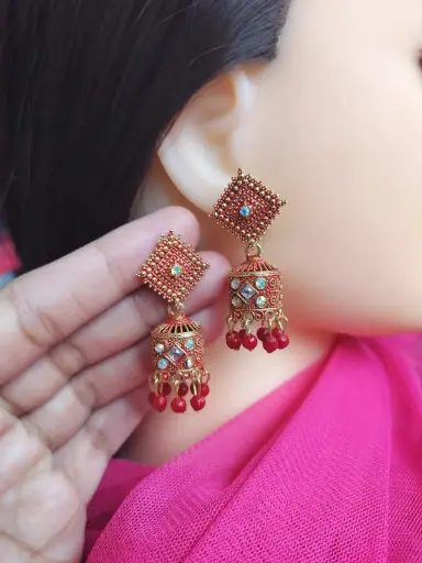 Traditional Red & Gold Jhumka Earrings