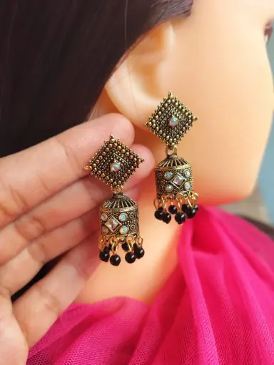 Antique Black and Gold Jhumka Earrings
