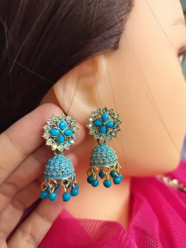 Antique Blue Stone Jhumka Earrings