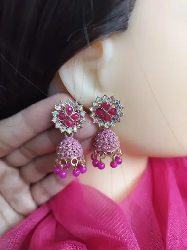 Antique  Pink Stone Jhumka Earrings