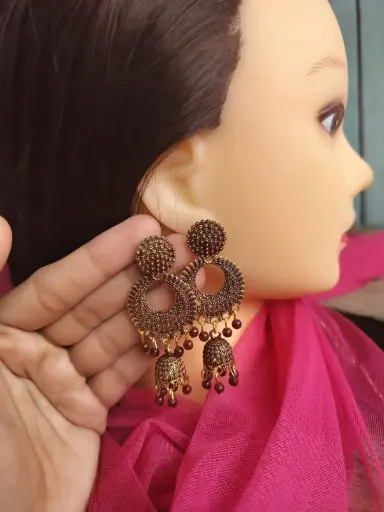 Antique Maroon Circular Dangler Jhumka Earrings