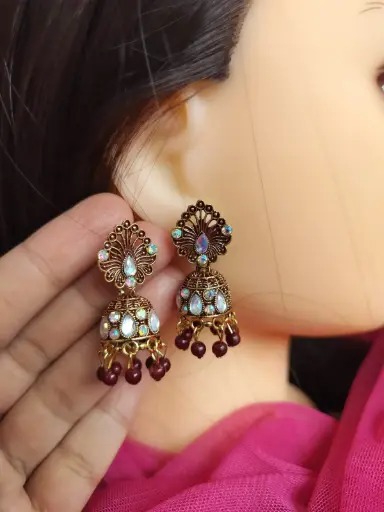 Antique Gold Peacock-Inspired Jhumka Earrings