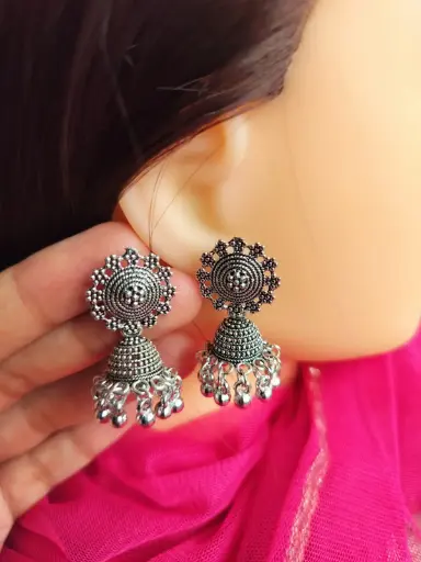  Antique Silver-Plated Jhumka Earrings