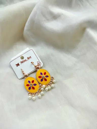 Handcrafted Floral Drop Earrings with Pearl Detailing – M Mira Art