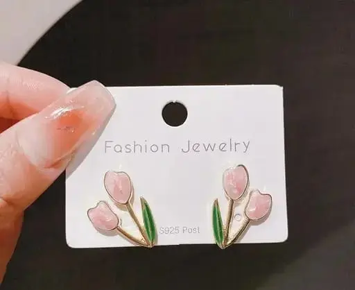 Pink Tulip Floral Stud Earrings