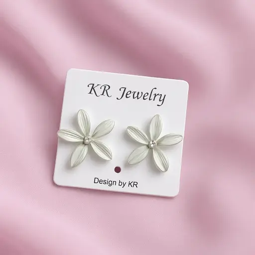 Silver Petal Flower Stud Earrings