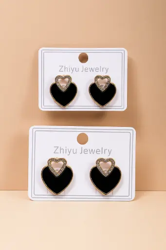 Elegant Heart-Shaped Black Enamel Earrings – Zhiyu Jewelry