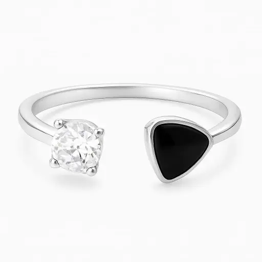 Adjustable black stone ring