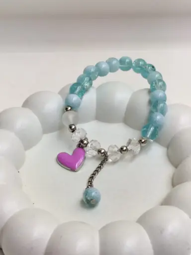 ocean blue beads bracelet with heart charm