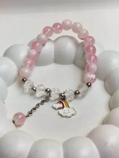 Cute rainbow charm pink beads bracelet