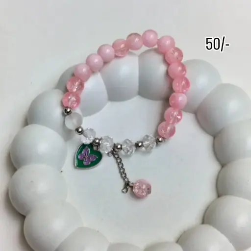 pink beads heart charm bracelete