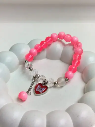 cute heart charm pink beads bracelet