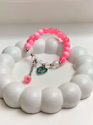 cute heart charm pink  bead bracelet