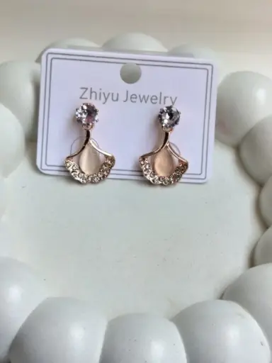 Rose Gold Petal Earrings with Crystal Accents