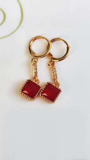 Royal Red Square Drop Earrings