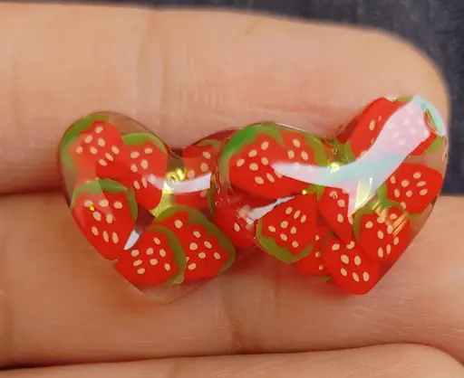 Strawberry Delight Resin Heart Earrings