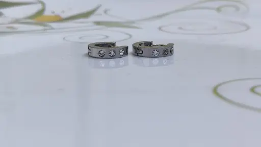 Elegant Stainless Steel Bali Earrings with Crystal Accents