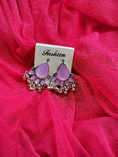 Elegant Oxidised Silver Earrings with Lavender Stone Detailing