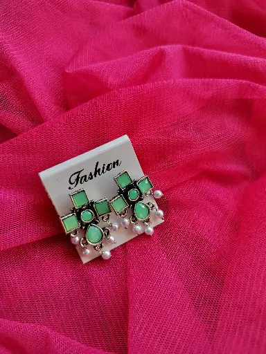 Royal Green Square Oxidised Earrings
