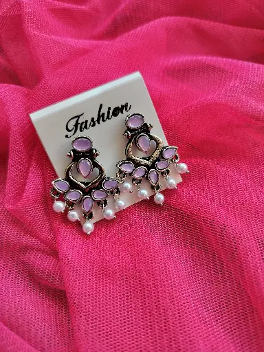 Blush Pink Oxidised Charm Earrings