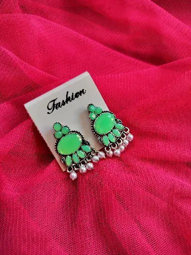 Emerald Glow Oxidised Earrings