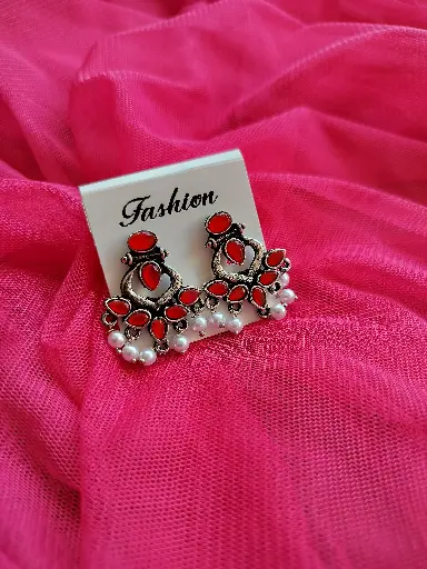Scarlet Charm Oxidised Earrings