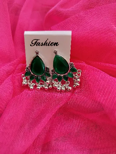 Oxidised Green Stone Earrings