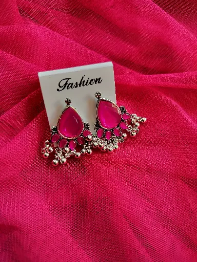 Oxidised Pink Stone Earrings