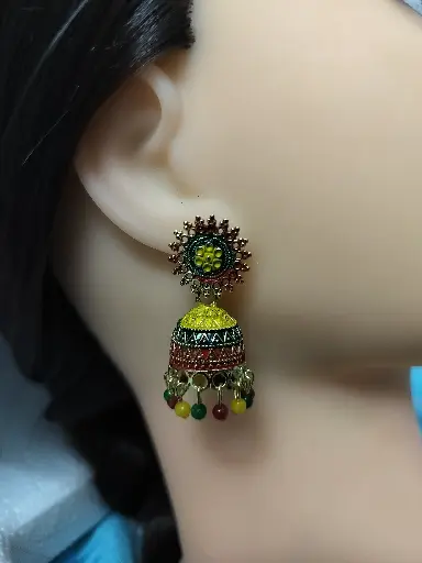 Traditional Jhumka Earrings - Multicolor Embellished Design